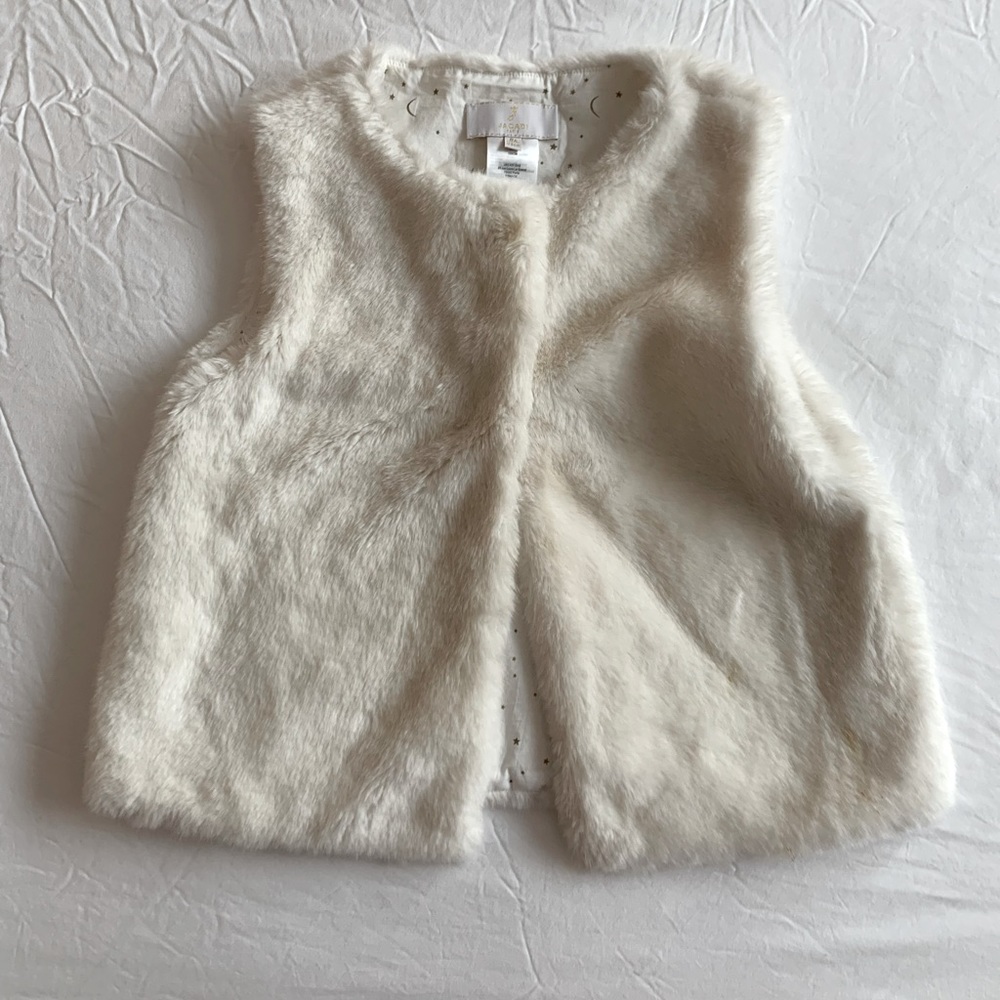 Jacadi Size 8 White Faux Fur Vest